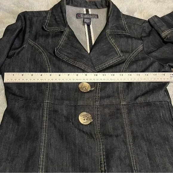 Baccini Spring 3/4 Sleeve Tunic Length Jean Jacket Dark Wash Light Women's L - Picture 5 of 14